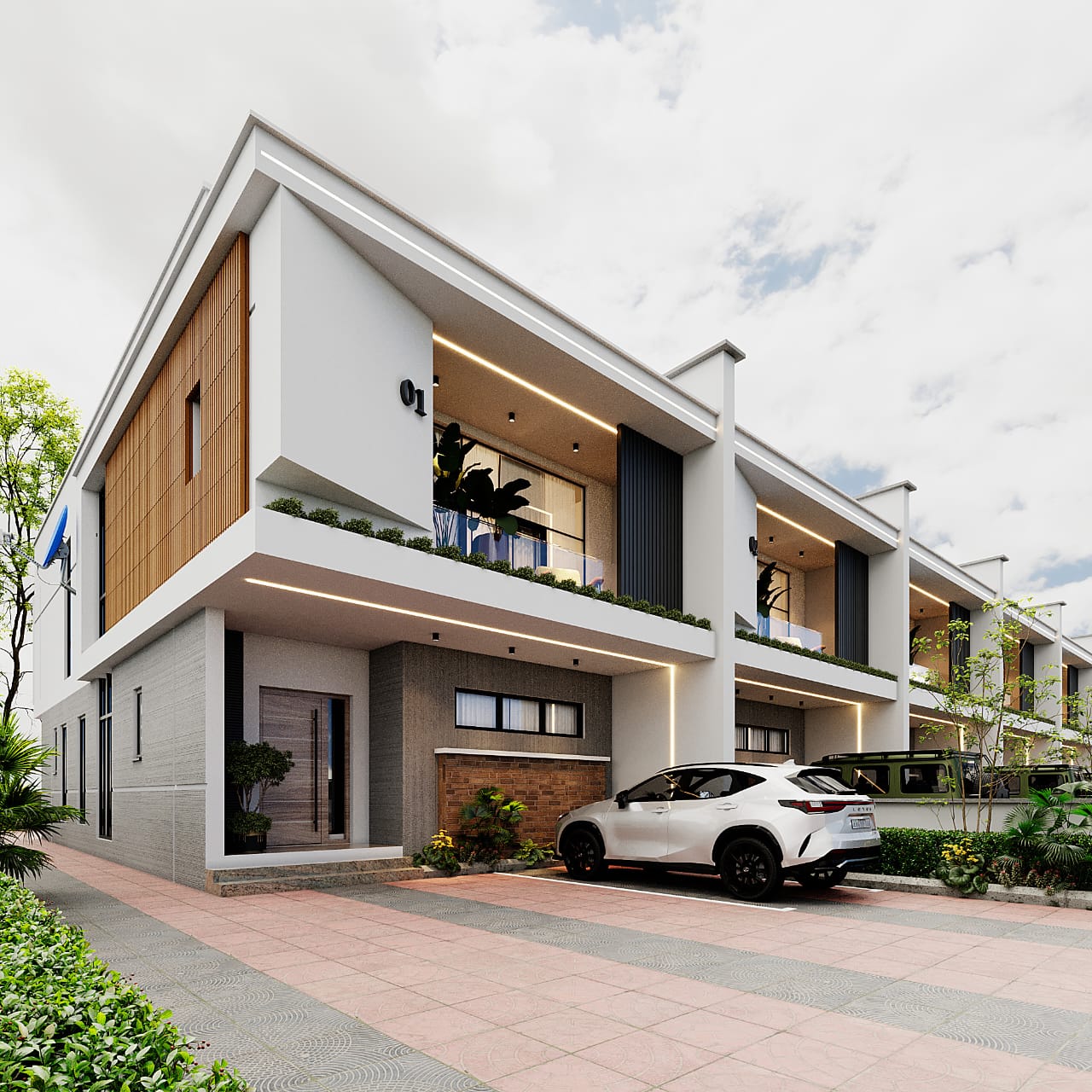 Contemporary corner home with wood-clad facade
