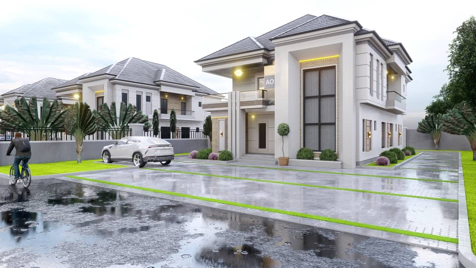 Luxury twin villas with modern lighting in a Bencards estate